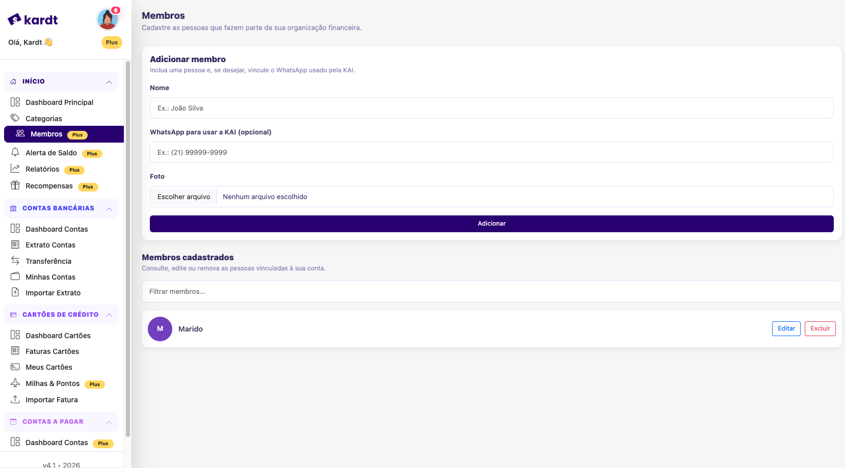 Gestão web de membros da família no Kardt