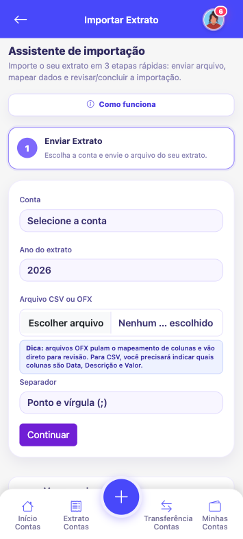 Importação de extratos e faturas no Kardt mobile